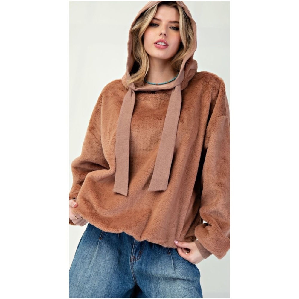 Easel Brown Fuzzy Hoodie Sweatshirt
